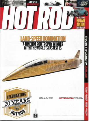 HOT ROD 2018 JAN - LAND-SPEED, SQUEEZE BOX, A/DRAGSTER, ART DECO, 70 YR ANNIV